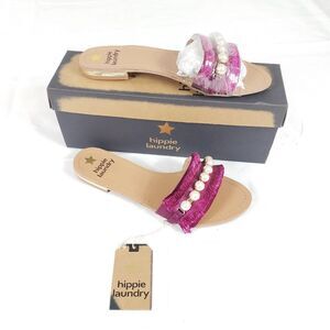 Hippie Laundry Kora Slip On Pink Sandal Shoes Faux Pearls 6.5 Resort Wear Preppy